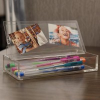 Acrylic Transparent Pen Set Box Wih Photo Frame